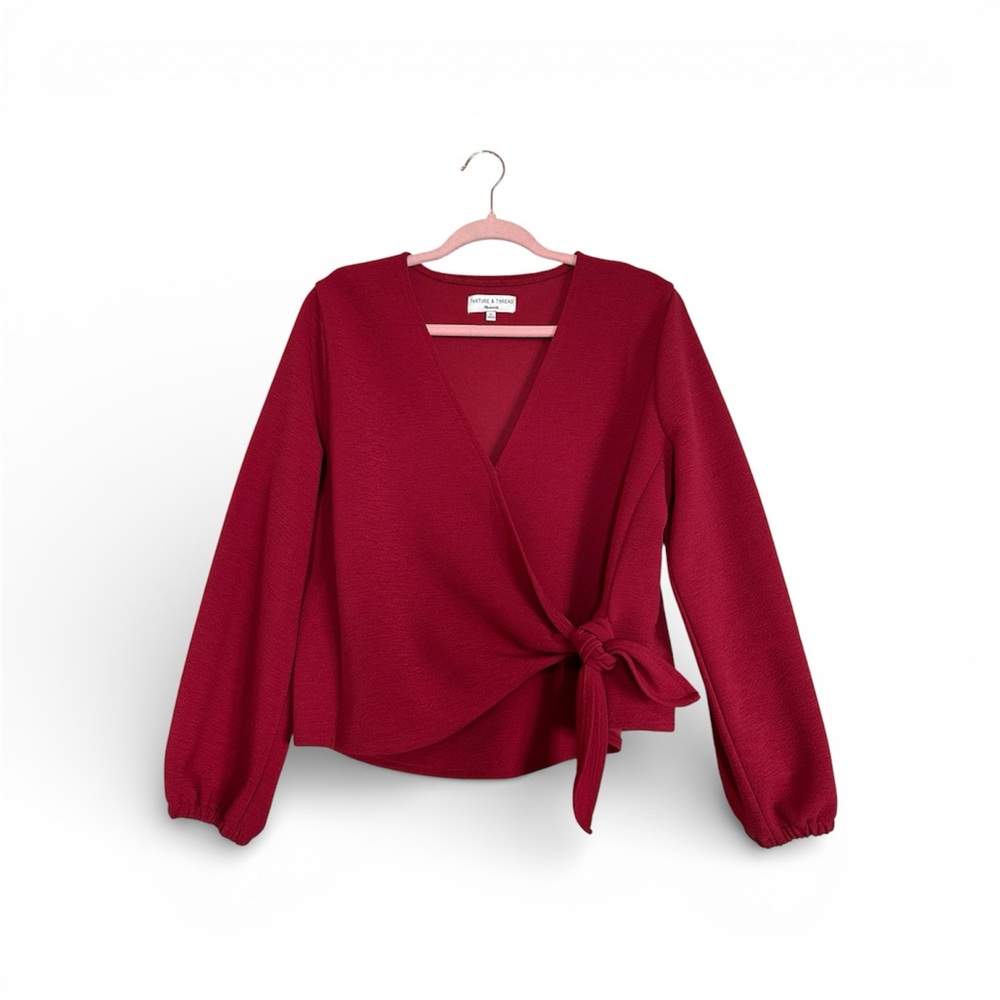 Madewell Texture & Thread Crepe Wrap Top – Crimson Red, VGUC, Size XL